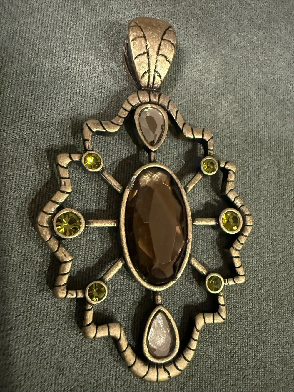 Vintage Gold Tone Statement Pendant Women Large Boho Gemstone Wide Bail